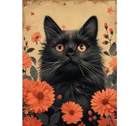 Taxpy DIY Beaded Embroidery Kits Black Cat Animals and Flowers Beaded Cross Stitch Beads Embroidery Kit Needlepoint Handcraft Arts 60x80cm