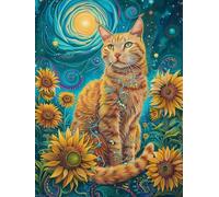Taxpy DIY Beaded Embroidery Kits Cat Animal and Sunflower Flowers Mosaic Beads Embroidery Handmade Bead Cross Stitch Kits Gift for Friends 50x70cm