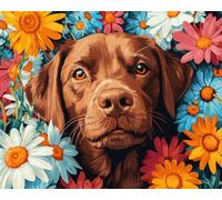 Taxpy DIY Beaded Embroidery Kits Dog Animals and Colorful Flowers DIY Bead Needlepoint Beaded Stitching Cross Stitch Kits Embroidery Set 50x70cm