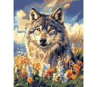 Taxpy DIY Beaded Embroidery Kits Wolf Animals and Flowers Beaded Cross Stitch Beads Embroidery Kit Needlepoint Handcraft Arts 40x50cm
