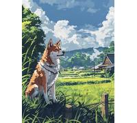 Taxpy DIY Embroidery Cross Stitch Kit - Printed Canvas for Adults and Beginners,Step-by-Step Instructions,Creative Home Craft Activity,Dog Playing in The Grass-60x80cm