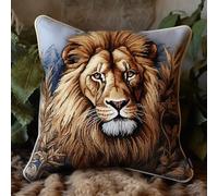 Taxpy DIY Latch Hook Craft Kits Lion Animal Cross Stitch Sofa Cushion Cover with Latch Hook Tool fit for Teenager and Adults 17x17in