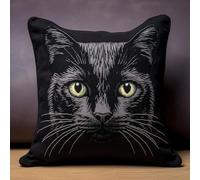 Taxpy DIY Latch Hook Cushion Black Cat Animal Latch Hook DIY Crochet Yarn Kits Embroidery Kits Unfinished Cushion Cover Pillowcase 17x17in