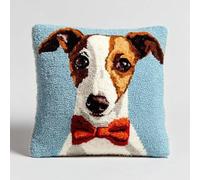 Taxpy DIY Latch Hook Cushion Kit 43x43cm - Greyhound Dog Puppy Bow Tie Pattern, Beginner Friendly Rug Making Craft Kit, Pre-Printed Canvas Yarn Set for Pillow Cover Home Decor