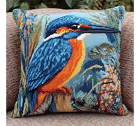 Taxpy DIY Latch Hook Cushion Kit - Blue Kingfisher Cross Stitch Yarn Craft Set Fit for Beginners and Adults, Sofa Decor 43X43Cm