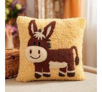 Taxpy DIY Latch Hook Cushion Kits, Animal Donkey DIY Latch Hook Embroidery Set Crochet Needlework Crafts Pillow with Printed Canvas 43x43cm