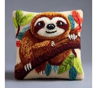 Taxpy DIY Latch Hook Cushion Kits, Animal Sloth DIY Latch Hook Embroidery Set Crochet Needlework Crafts Pillow with Printed Canvas 43x43cm