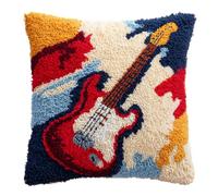 Taxpy DIY Latch Hook Cushion Kits, Cartoon Guitar DIY Latch Hook Embroidery Set Crochet Needlework Crafts Pillow with Printed Canvas 43x43cm