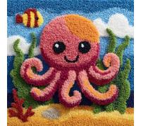 Taxpy DIY Latch Hook Cushion Kits, Cartoon Octopus Needlework Embroidery Set Crochet Needlework Crafts with Latch Hook Tool 43x43cm