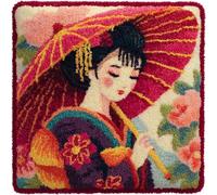 Taxpy DIY Latch Hook Cushions Kits, Kimono Girl Pillow Case Cushion Rug Cover Embroidery Kit Handmade Hook Set Craft Home Decoration 43x43cm