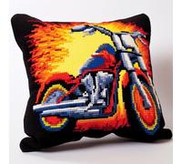 Taxpy DIY Latch Hook Kit Cushion Color Motorcycle DIY Pillowcase Kit for Kids Adults Pillowcase Craft Kits with Printed Canvas 17X17In B