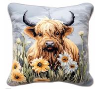 Taxpy DIY Latch Hook Kit Cushion Highland Cattle and Flowers Latch Hook Kits Pillow Animal DIY Handmade Cushion Crochet Yarn Embroidery Latch Kit Pillowcase 17X17In B