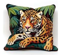 Taxpy DIY Latch Hook kit Cushion Leopard Animal Pillow Cover DIY for Beginner and Adults Gifts for Family Friends Needlework Crafts 17x17in B