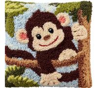 Taxpy DIY Latch Hook Kits 17X17 Inch, Cute Monkey Pattern Printed Throw Pillow Case Cushion Cover - Home Decoration Crochet Needlework Crafts with Latch Hook Tool for Kids and Adults