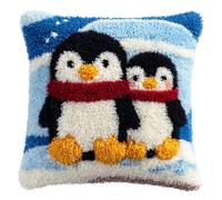 Taxpy DIY Latch Hook Kits 17X17 Inch, Penguin Pattern Printed Throw Pillow Case Cushion Cover - Home Decoration Crochet Needlework Crafts with Latch Hook Tool for and Adults