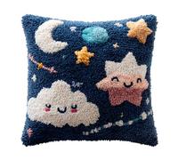 Taxpy DIY Latch Hook Kits 17X17 Inch, Stars, Moon and White Clouds Pattern Printed Throw Pillow Case Cushion Cover - Home Decoration Crochet Needlework Crafts with Latch Hook Tool for and Adults