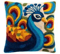 Taxpy DIY Latch Hook Kits, Animal Peacock Pillow with Printed Canvas Cushion Crochet Yarn Embroidery Hook and Latch Kit Throw Pillowcase Decoration 43x43cm