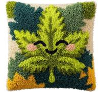 Taxpy DIY Latch Hook Kits, Cartoon Leaves Pillow with Printed Canvas Handmade Cushion Crochet Yarn Embroidery Hook and Latch Kit Pillowcase 43x43cm