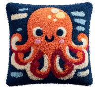 Taxpy DIY Latch Hook Kits, Cartoon Octopus Needlework Pillow Cover 43x43cm DIY Hooks Knitted Embroidered Carpet Pillow Embroidery Latch Hook Carpet Kit
