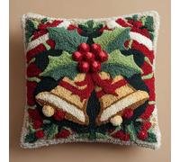 Taxpy DIY Latch Hook Kits, Christmas Bells Pillow with Printed Canvas Handmade Cushion Crochet Yarn Embroidery Hook and Latch Kit Pillowcase 43x43cm