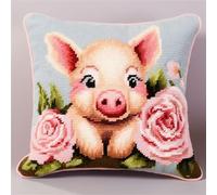 Taxpy DIY Latch Hook Kits for Adults Pig and Flowers Pillowcase/Cushion Cover Making Kits Statement Rug,Latch Hook Kits for A Starter Project 17x17in B