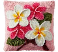 Taxpy DIY Latch Hook Kits, Frangipani Pillow with Printed Canvas Cushion Crochet Yarn Embroidery Hook and Latch Kit Throw Pillowcase Decoration 43x43cm