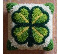 Taxpy DIY Latch Hook Kits, Green Four-Leaf Clover Pillow with Printed Canvas Crochet Yarn Embroidery Cushion Handmade Hook and Latch Kit Pillowcase 43x43cm