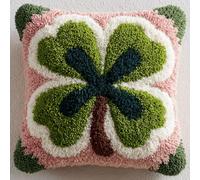 Taxpy DIY Latch Hook Kits, Green Four-Leaf Clover Pillow with Printed Canvas Cushion Crochet Yarn Embroidery Hook and Latch Kit Throw Pillowcase Decoration 43x43cm