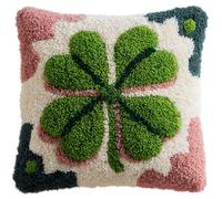 Taxpy DIY Latch Hook Kits, Green Four-Leaf Clover Pillow with Printed Canvas Handmade Cushion Crochet Yarn Embroidery Hook and Latch Kit Pillowcase 43x43cm