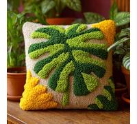 Taxpy DIY Latch Hook Kits, Green Leaves Needlework Pillow Cover 43x43cm DIY Hooks Knitted Embroidered Carpet Pillow Embroidery Latch Hook Carpet Kit