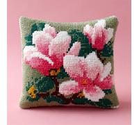 Taxpy DIY Latch Hook Kits,Magnolia Flower 3D Pillow Materials Package Latch Hook Embroidery Kits Cross Stitch Sofa Cushion Cover with Tool Fit for Beginner and Adults,17X17 Inch