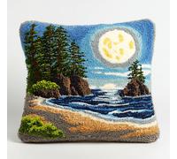 Taxpy DIY Latch Hook Pillow Beach and Moonlight All-in-One DIY Rug Making Kit with Hook, Yarn & Canvas-Creative Craft Gift- Home Decor Pillow Cover 17X17 Inch