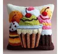 Taxpy DIY Latch Hook Pillow Cover Kits, Dessert Patterns Stamped Handamade Pillowcase Crochet Yarn Hook and Latch Emboridery Throw Pillow 43x43cm