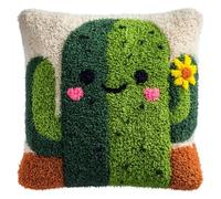 Taxpy DIY Latch Hook Pillow Cover Kits, Green Cactus Stamped Handamade Pillowcase Crochet Yarn Hook and Latch Emboridery Throw Pillow 43x43cm