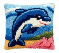 Taxpy DIY Latch Hook Pillow Kit Dolphin Pre-Printed Hook and Latch Rug Kits 17X17 Inch.Cross-Stitch Embroidery Cushion Cover for Home Sofa Decoration