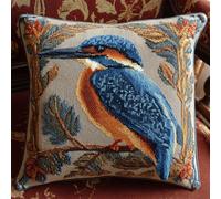 Taxpy DIY Latch Hook Pillow Kit for Adults, Blue Kingfisher 17Inch Pillow Materials Package, Handmade Embroidery Kits, Cross Stitch Sofa Cushion Cover with Crochet Yarn for Beginners and Home Deco