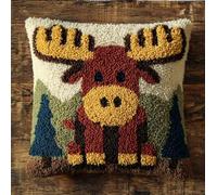 Taxpy DIY Latch Hook Pillow Kit for Adults Moose 43X43Cm Throw Pillow Cover with Printed Canvas Crochet Yarn Needle Craft Easy Handmade Cushion for Home Sofa Decoration