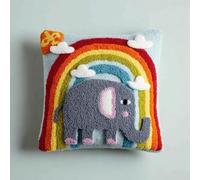 Taxpy DIY Latch Hook Pillow Kit - Grey Elephant and Rainbow Design, Easy for Beginners with Pattern, Crochet Craft Set for Home Decor, 43x43cm Pillowcase Cushion
