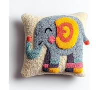 Taxpy DIY Latch Hook Pillow Kit - Grey Elephant Design, Easy for Beginners with Pattern, Crochet Craft Set for Home Decor, 43x43cm Pillowcase Cushion