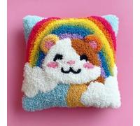 Taxpy DIY Latch Hook Pillow Kit - Hamster and Rainbow Design, Easy for Beginners with Pattern, Crochet Craft Set for Home Decor, 43x43cm Pillowcase Cushion