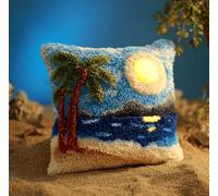 Taxpy DIY Latch Hook Pillow Kit Pre-Printed Hook and Latch Rug Kits Beach and Moonlight 17X17 Inch.Cross-Stitch Embroidery Cushion Cover for Home Sofa Decoration