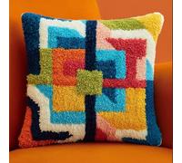 Taxpy DIY Latch Hook Pillow Kit Pre-Printed Hook and Latch Rug Kits Groovy Geometry 17X17 Inch.Cross-Stitch Embroidery Cushion Cover for Home Sofa Decoration