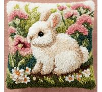 Taxpy DIY Latch Hook Pillow Kit Pre-Printed Hook and Latch Rug Kits Rabbit 17X17 Inch.Cross-Stitch Embroidery Cushion Cover for Home Sofa Decoration