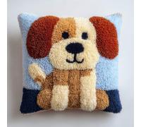 Taxpy DIY Latch Hook Pillow Kit Pre-Printed Hook and Latch Rug Kits Teddy Dog 17X17 Inch.Cross-Stitch Embroidery Cushion Cover for Home Sofa Decoration