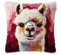 Taxpy DIY Latch Hook Pillow Kits, Animal Alpaca Throw Pillow Cover Pre-Printed Patterns Pillowcase Needlework Crochet Yarns Latch Hooking Cushion for Sofa Decor 17x17inch