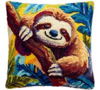 Taxpy DIY Latch Hook Pillow Kits, Animal sloth Pillow Cover with Preprinted Throw Pillowcase Crochet Yarns Embroidery Latch Hooking Cushion 17x17inch