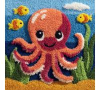 Taxpy DIY Latch Hook Pillow Kits, Cartoon Octopus Throw Pillow Cover Pre-Printed Patterns Pillowcase Needlework Crochet Yarns Latch Hooking Cushion for Sofa Decor 17x17inch