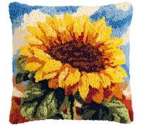 Taxpy DIY Latch Hooking Pillow Kits, Sunflower Flowers Pillow Cover Preprinted Throw Pillow Needlework Crochet Yarns Latch Hook Cushion Making17x17inch