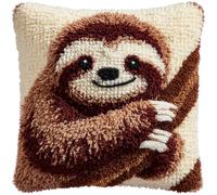 Taxpy DIY Rug Pillow Cover Latch Hook Cushion Kits, Animal Sloth Needlework Pillow Cover Sofa Cushion Rug Making Kits,17x17inch