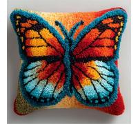 Taxpy DIY Rug Pillow Cover Latch Hook Cushion Kits, Cartoon Butterfly Needlework Pillow Cover Sofa Cushion Rug Making Kits,17x17inch